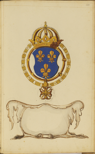 135493 Afbeelding van het gekroonde wapen van ?, omgeven door de keten van de Orde van het Gulden Vlies.